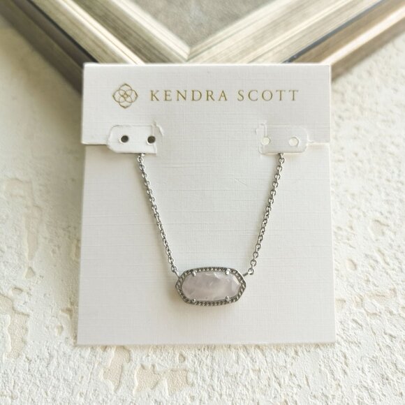 Kendra Scott Elisa Rose Quartz Silver Necklace - Picture 1 of 4